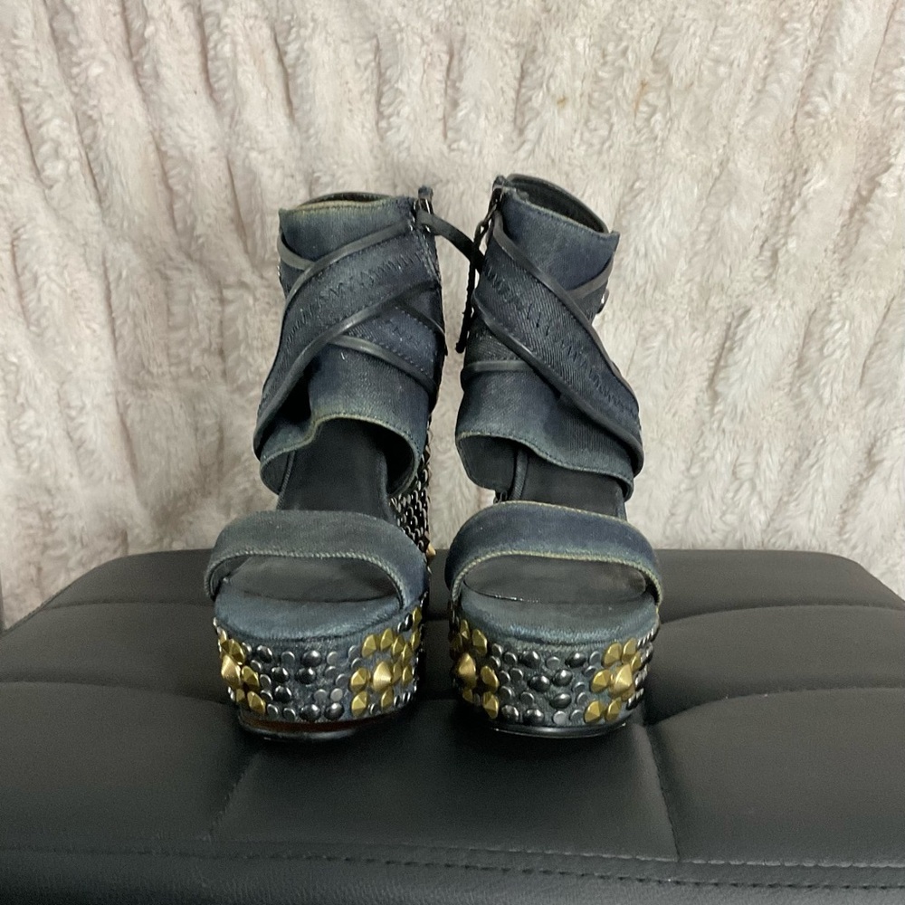 Diesel Kloey Women’s Denim Strappy Studded Wedge Sandals